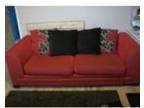 3 seater sofa and armchair. Red fabric 3 seater sofa and....